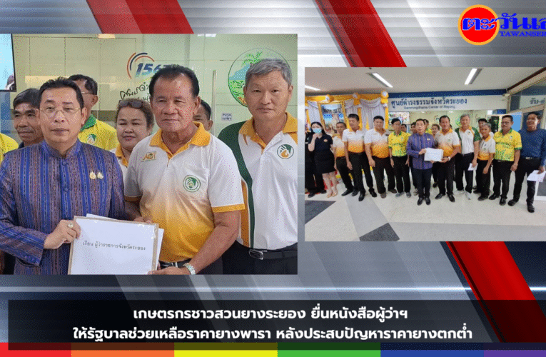 เกษตรกรชาวสวนยางระยอง ยื่นหนังสือผู้ว่าฯ ให้รัฐบาลช่วยเหลือราคายางพารา หลังประสบปัญหาราคายางตกต่ำ